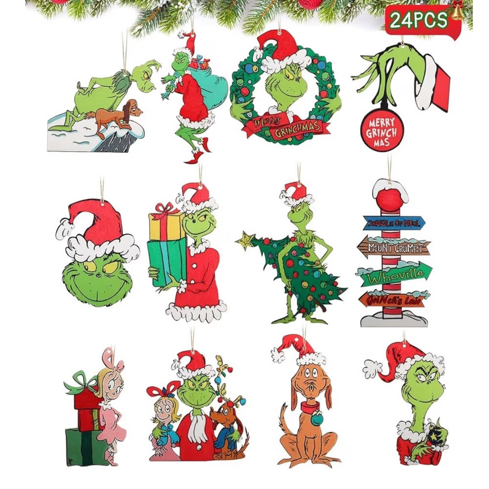 24 Grinch  Holiday wood ornaments Christmas Decorations - Picture 2 of 2